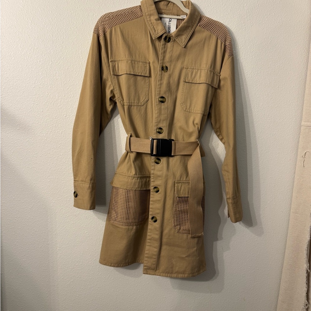 Stylish Tan Button-Up Dress